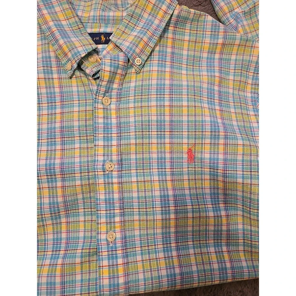 Polo Ralph Lauren Shirt Mens L Cotton Stretch Pink Blue Green‎ Stripe L/S Pony L